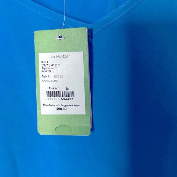 Lilly Pulitzer-Dusk silk tank top-Ariel Blue-Size Medium-NWT - Picture 9 of 13